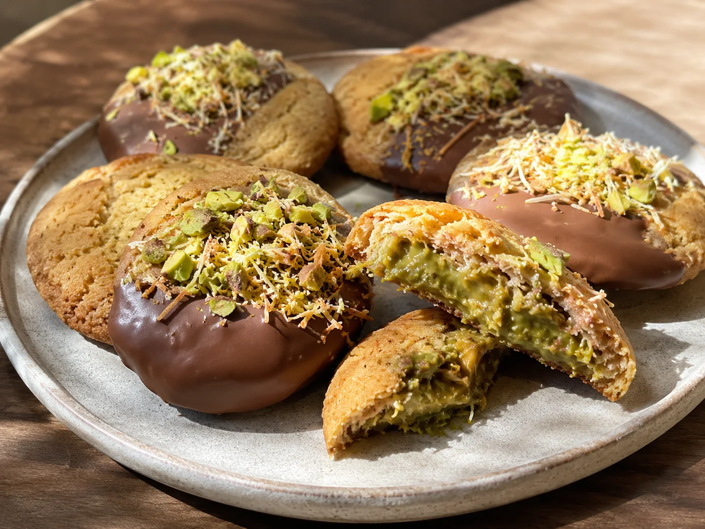 Dulces de chocolate con pistacho