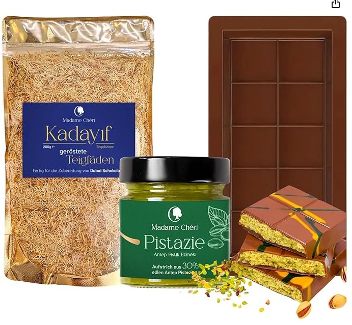 Tableta chocolate pistacho kataifi estilo Dubai relleno cremoso